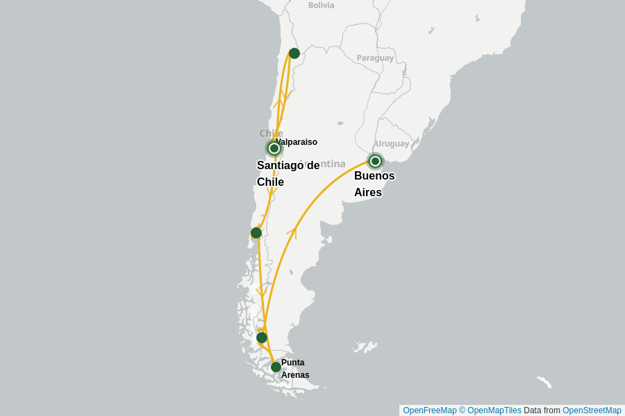 Itinerary Map image for Argentinien & Chile: Vielfalt genießen + undefined