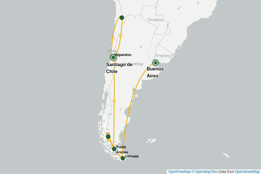 Itinerary Map image for Argentinien & Chile: Kontraste erleben + undefined