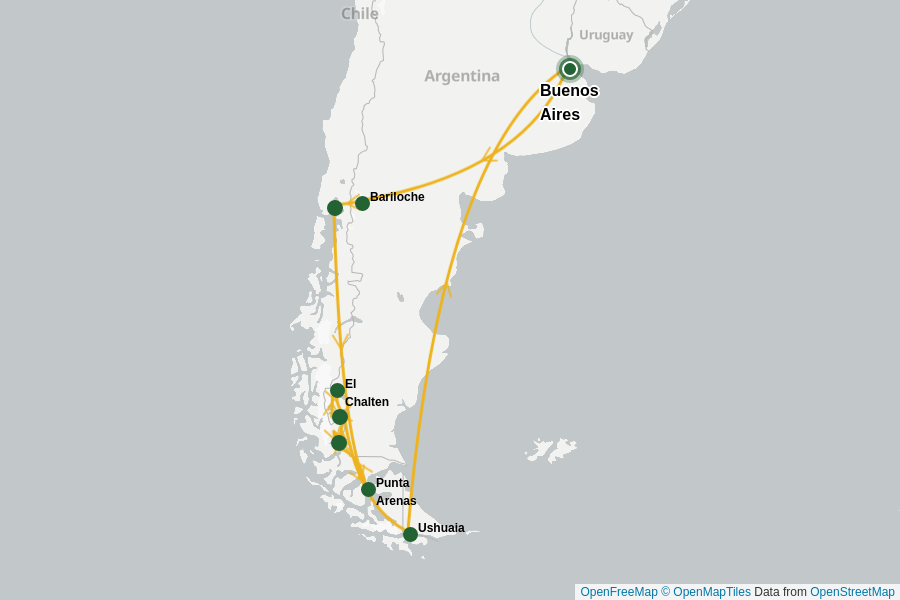 Itinerary Map image for Wildes Patagonien: Wandern & Natur + undefined
