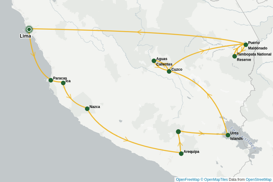 Itinerary Map image for Peru: Pazifik bis zum Amazonas