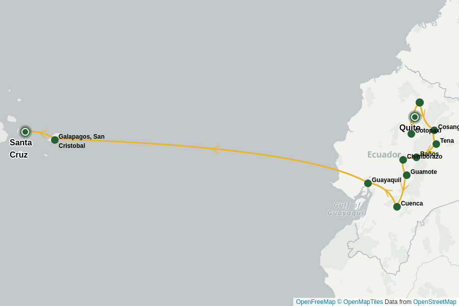 Itinerary Map image for Ecuador & Galapagos Entdeckungsreise