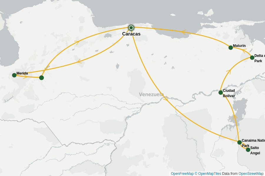Itinerary Map image for Venezuela Entdeckerreise