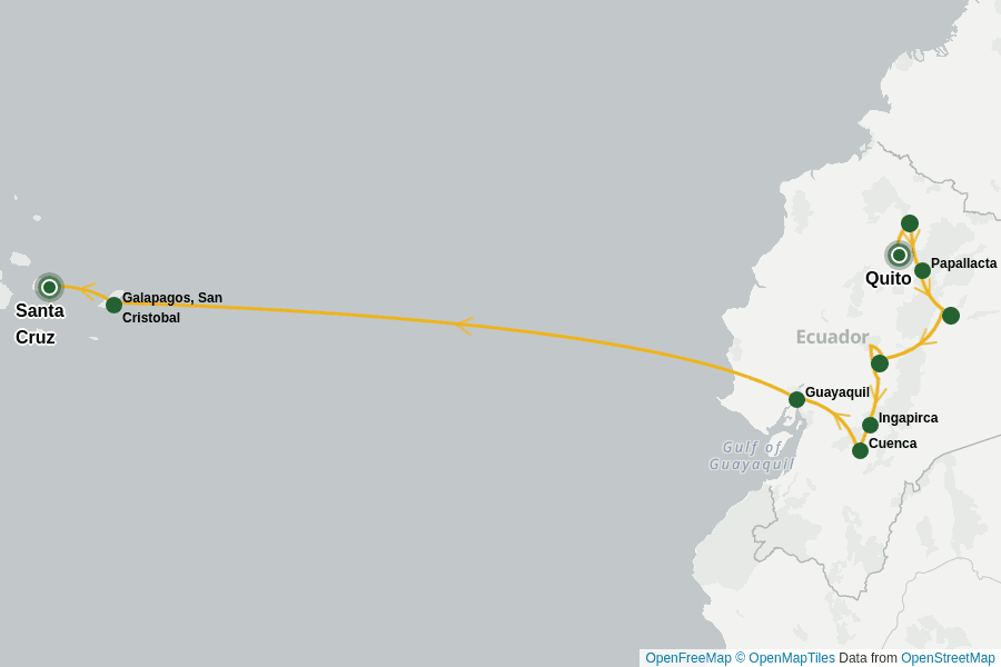 Itinerary Map image for Ecuador & Galapagos: Inselträume & Andenabenteuer