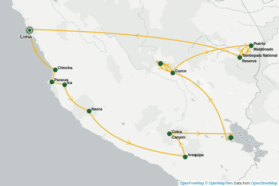 Itinerary Map image for Peru: Wüsten, Anden & Regenwald