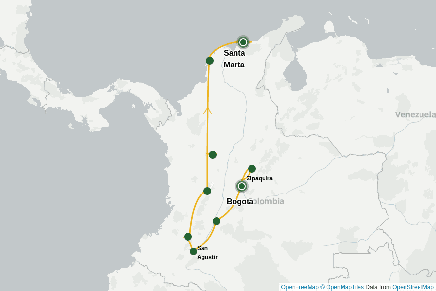 Itinerary Map image for Kolumbiens vielfältige Highlights
