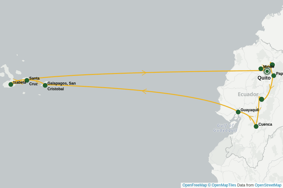 Itinerary Map image for Äquatoriale Eleganz: Ecuador & Galapagos Enthüllt
