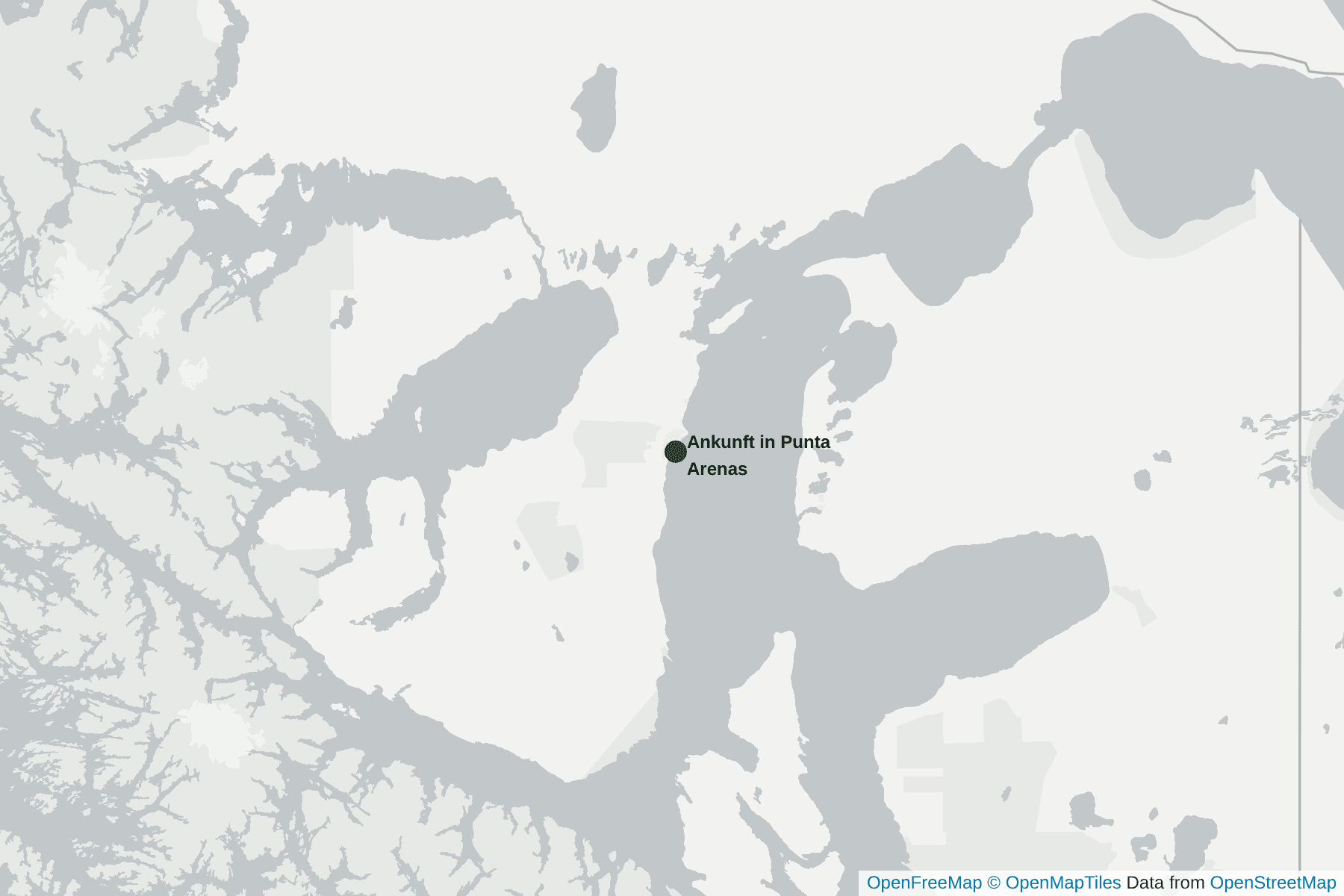 Karte von Ankunft in Punta Arenas